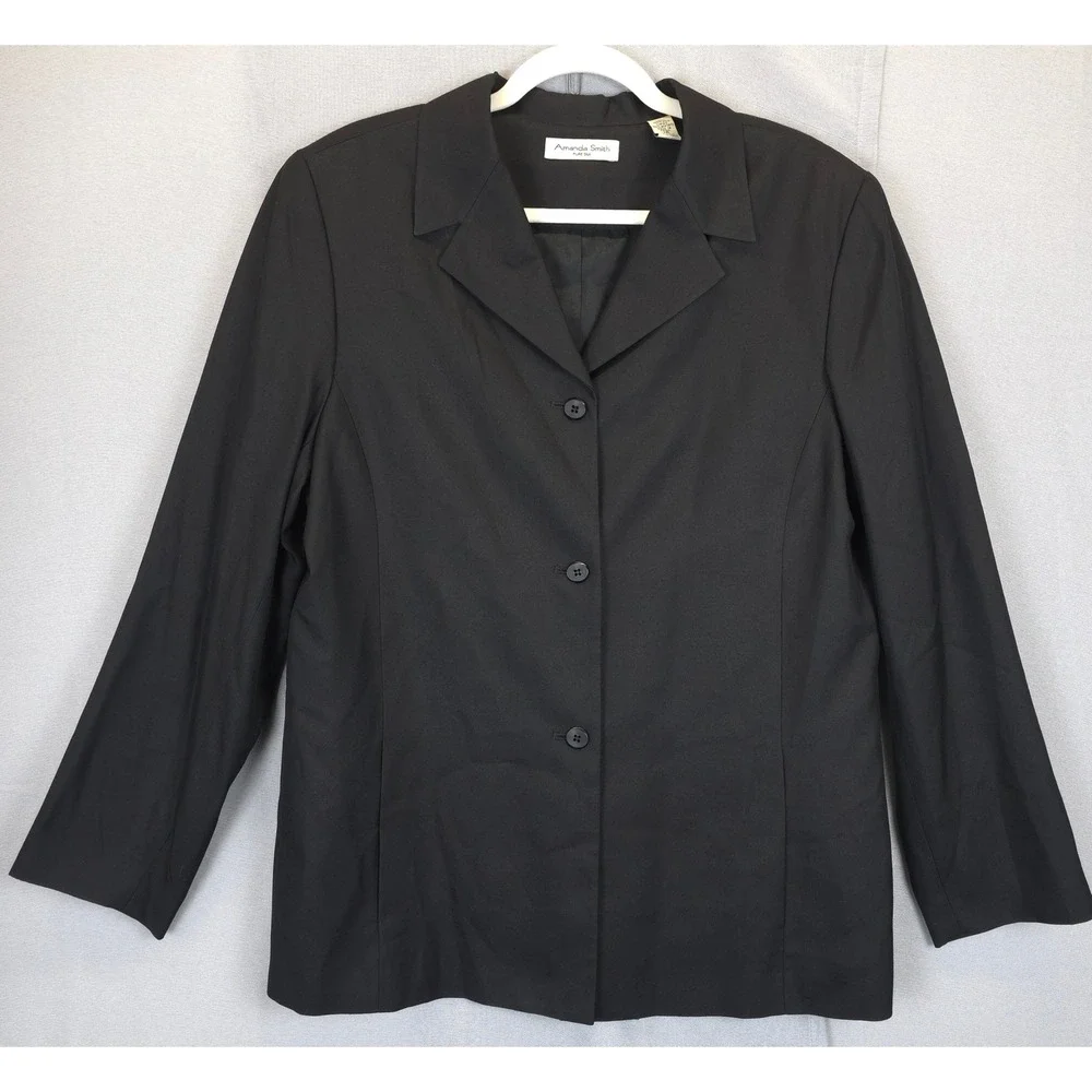 Amanda Smith Blazer Womens 16 Pure Silk Black 3 Button Lined Career Jacket